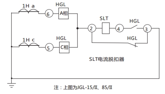 JGL-15/Ⅱ二相靜態反時限過流繼電器典型應用接線圖 JGL-15/Ⅱ二相靜態反時限過流繼電器典型應用接線圖