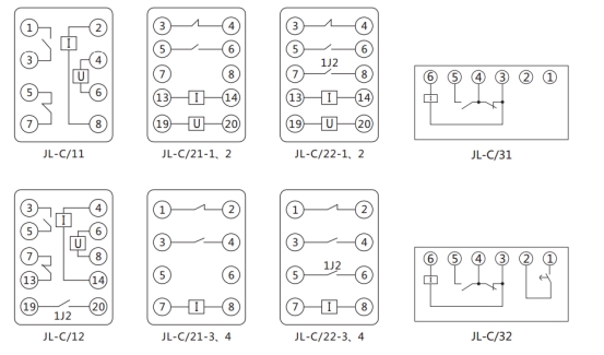 JL-C/11反時限電流繼電器內(nèi)部接線及外引接線圖(正視圖) JL-C/11反時限電流繼電器內(nèi)部接線及外引接線圖(正視圖)
