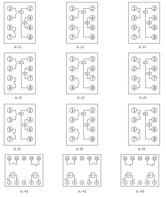 JL-22內部接線及外引接線圖(正視圖)