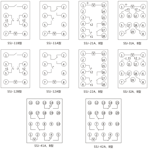 SSJ-12B靜態時間繼電器內部接線及外引接線圖(正視圖)圖片 SSJ-12B靜態時間繼電器內部接線及外引接線圖(正視圖)圖片