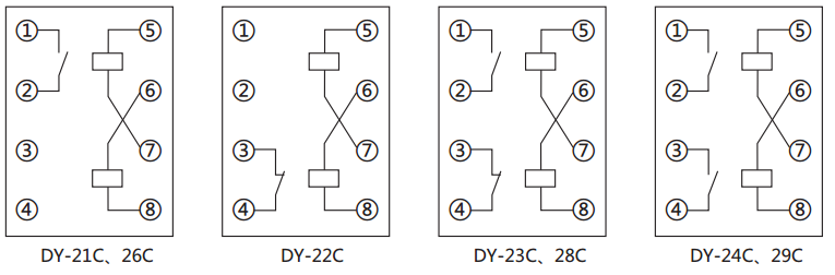 DY-24C、D電壓繼電器內部接線圖