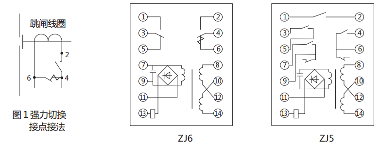 ZJ5中間繼電器內部接線圖及外引接線圖(正視圖) ZJ5中間繼電器內部接線圖及外引接線圖(正視圖)