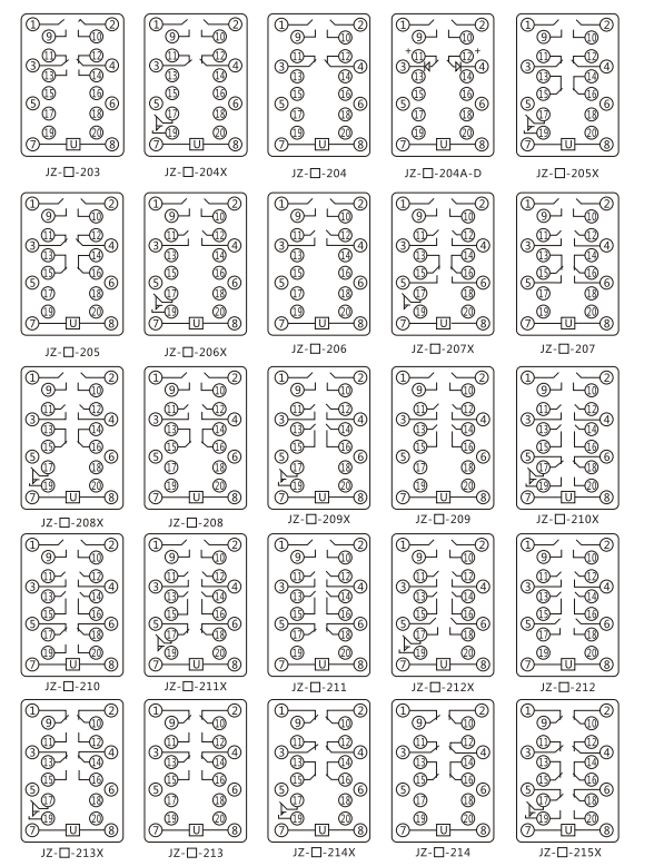 JZY(J)-408靜態中間繼電器內部接線圖及外引接線圖 JZY(J)-408靜態中間繼電器內部接線圖及外引接線圖