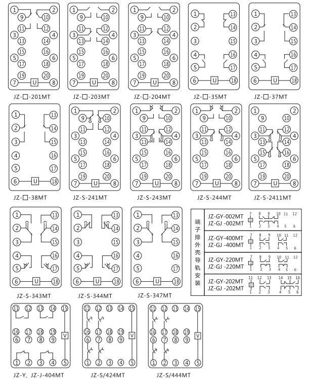 JZ-Y-404MT跳位、合位、電源監(jiān)視中間繼電器內(nèi)部接線圖