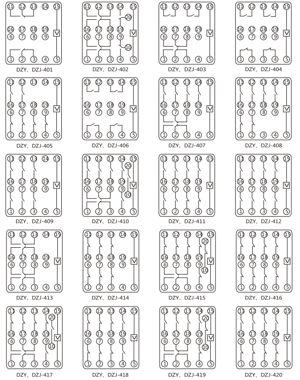 DZS-433導軌式中間繼電器內部端子外引接線圖(正視)
